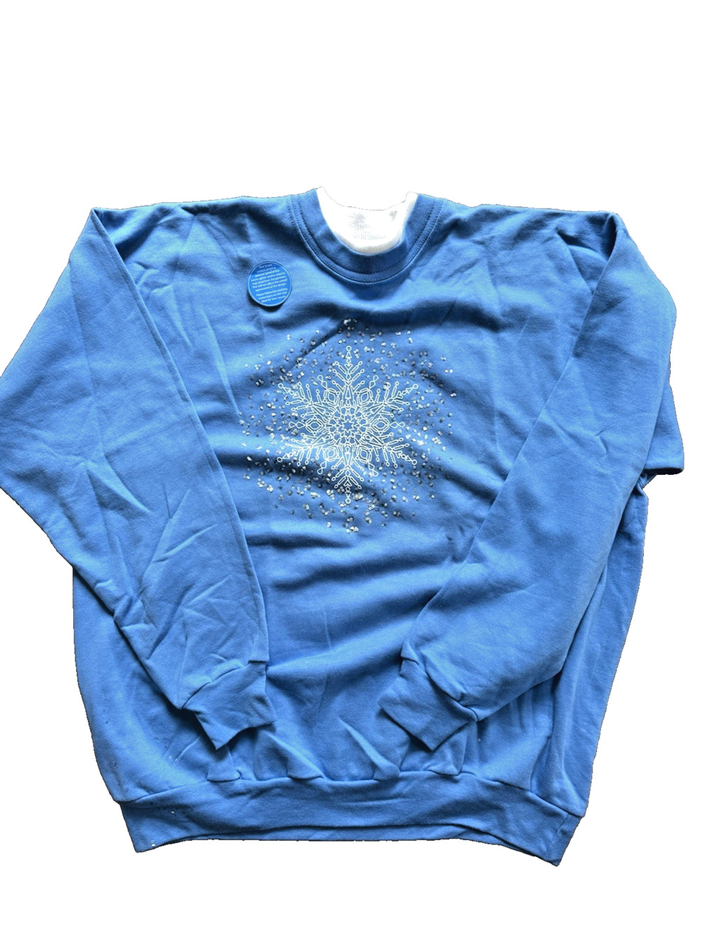 Vintage Morning Sun Sweatshirt XL Blue Snowflake Beaded Sequin Faux Collar NWT